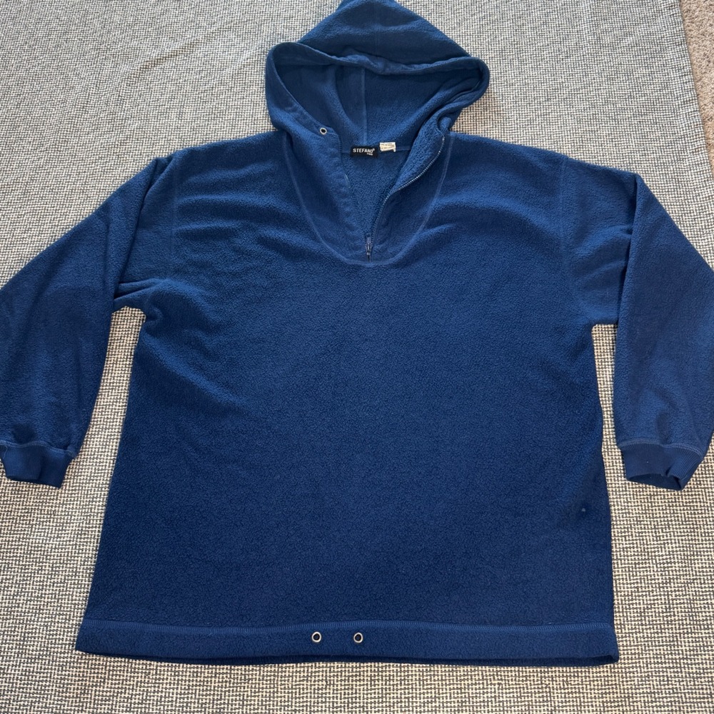 Stefano Man Vintage Navy Blue Fleece Quarter Zip Hoodie Mens XL Made in Taiwan
